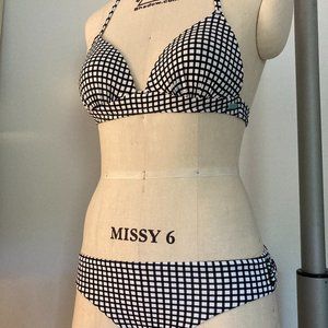 ROXY Black and White Checkered Bikini Size S NWOT